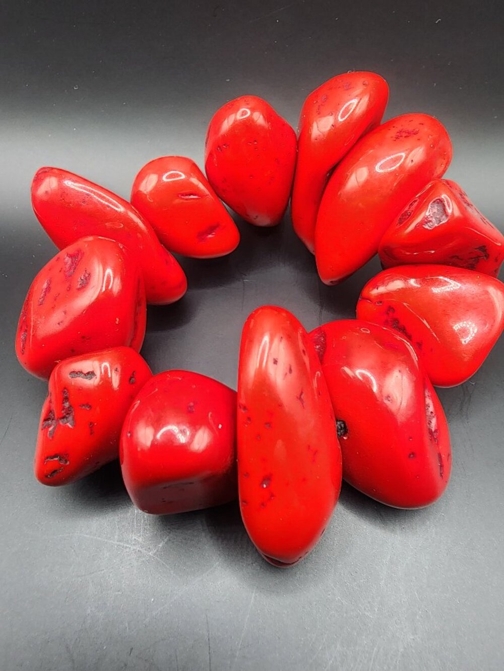 Red Chunky Expandable Stretch Bracelet Statement Jewelry